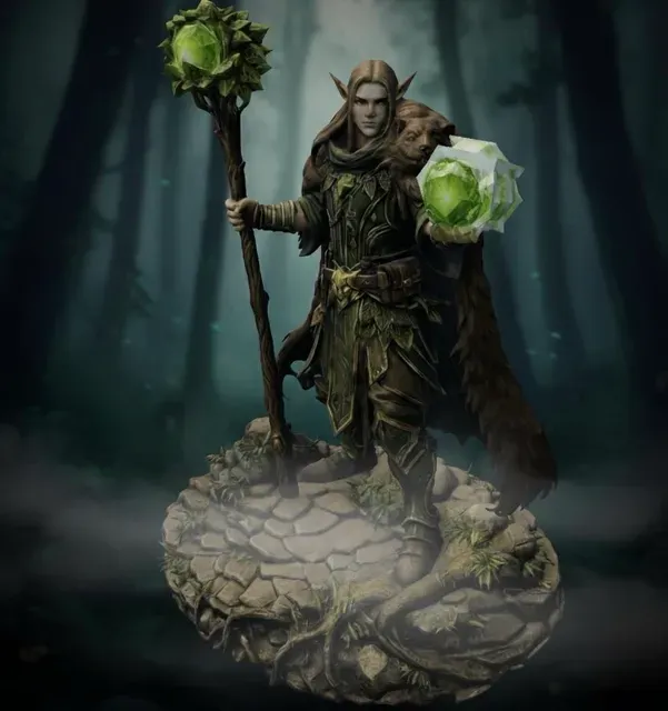 Vhorlath Realms – Elf – Verdant Druid of the Veiled Grove (Dark Fantasy 3D Printable Miniature STL)