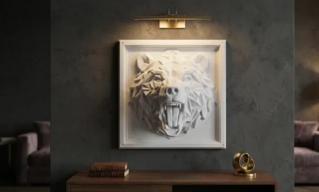 3D Geometric Grizzly Bear Wall Art