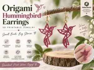 Origami Hummingbird Earrings – 3D Printable Jewelry