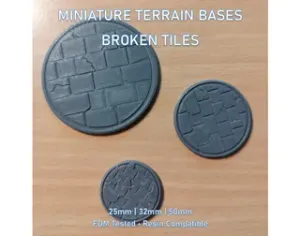 D&D Miniature Base 25mm/32mm/50mm - Broken Stone Tiles - Tabletop RPG Terrain