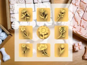 Ceramic Clay Stamp Set – Flowers (9 Mini Stamps, 20 mm)