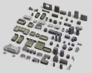 1:50 Scale Interior Furniture 3D Models - 79 STL Pack for Dollhouse & Diorama Miniatures