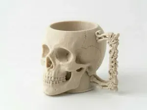 Skull Mug with Ornate Skeleton Handle - Gothic Coffee Cup
