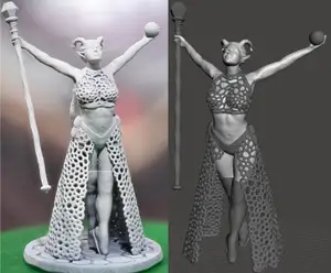 Fishnet-Wearing Female Tiefling Sorcerer w/ staff, ball, pouches -- incl. supported model