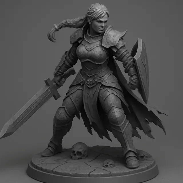 Virelda, the Stonebound Warden | 32mm & 75mm Fantasy Miniature | FDM & Resin