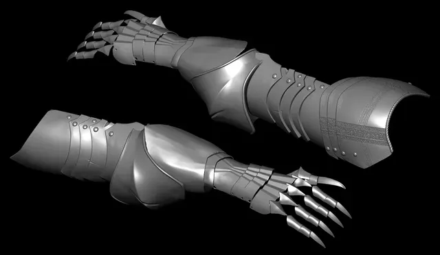 ARM ARMOR DARK CRUSADER – LORDS OF THE FALLEN DAMASCENED PAULDRON & GAUNTLETS STL FAN ART — Image 4 of 12