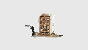 Teaset on a broken shelf