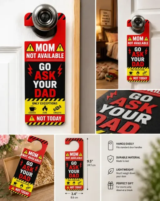 Mom Off Duty Door Hanger – “Go Ask Dad” Funny Mother’s Day D — Фото 5 из 9