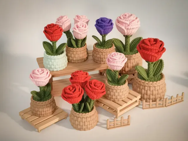 Knitted Rose Ornament | Threaded Assembly | Support-Free & Easy to Print — Image 5 of 9