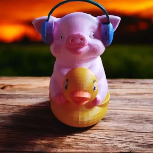 DJ Pig Riding Duck – Hand‑Painted 3D Print