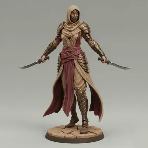 Dune Veil Assassin – Twin Blade Desert Shadow 3D Figurine