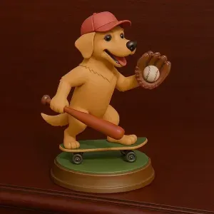Baseball Dog on Skateboard STL 3D Print Model