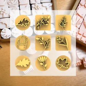 Ceramic Clay Stamp Set – Plants & Leaves (9 Stamps, 20 mm)