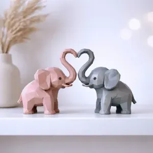 Heart Elephant Figure | Low Poly Love Elephants Decor