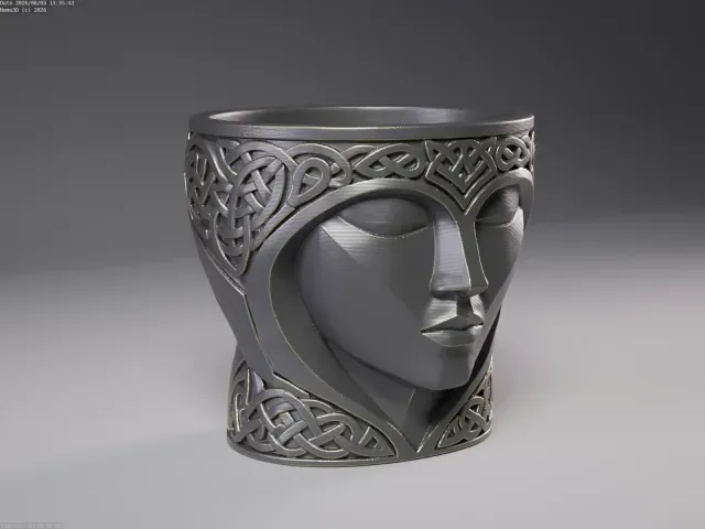 Celtic Face Planter / Decorative Vase with Ornamental Patter — Image 2 of 7
