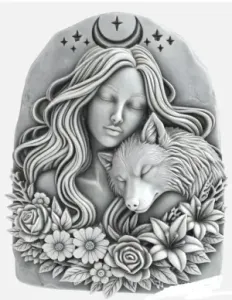 Mother Earth and Wolf stone relief painting