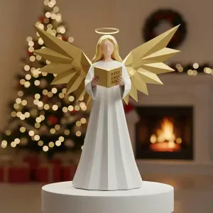 Christmas angel reads a prayer low poly