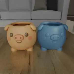Cute Pig Planter STL 3D Model
