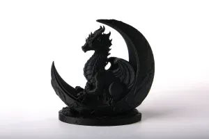 Dragon Moon Sculpture - Fantasy Figurine with Crescent Moon