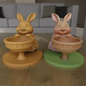 Cute Bunny Planter Candy Container 3D Model