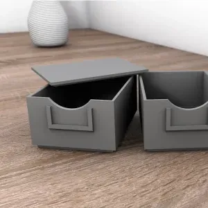 Stackable box container with lid and small treshold inside