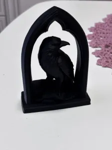 Raven in gothic frame sculpture