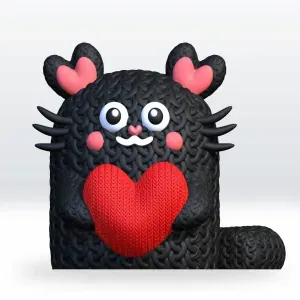 Knitted Black Cat Valentine’s Day Cute STL 3D Model 3mf