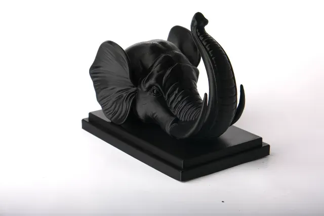 Elephant Bust Sculpture with Raised Trunk — Image 2 of 3