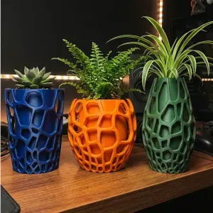 Voronoi Geometric Planter Set | Modern 3D Printed Flower Pot