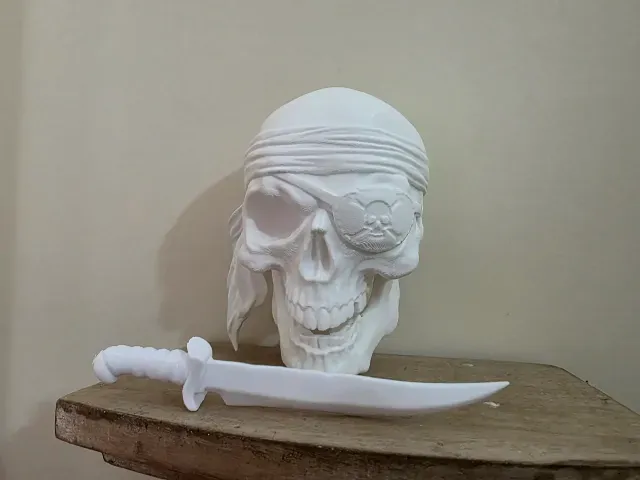 Pirate Skull with Knife- Desk and Wall Displays — Image 2 of 2