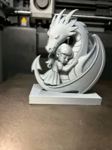 Girl with a Dragon-Fantasy 3D Printed Statue.