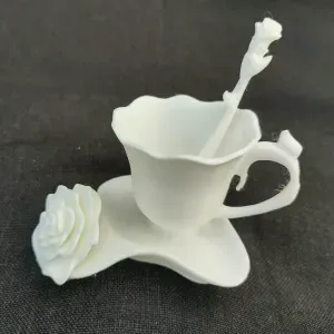 Lily Petal Teacup With Integrated Plate & Spoon Figurine