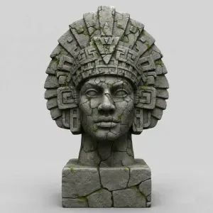 Sun Priest Headdress Bust – Ancient Temple Relic Diorama