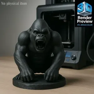 Angry Gorilla Statue STL | Roaring Gorilla Figurine | Single