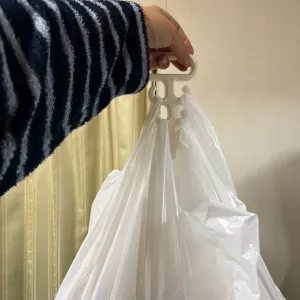 A hook that keeps your Christmas shopping bags together?hand
