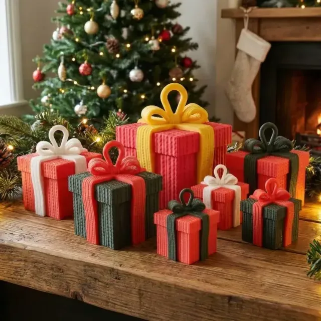 Christmas Gift Boxes – Festive Knitted-Style Decor