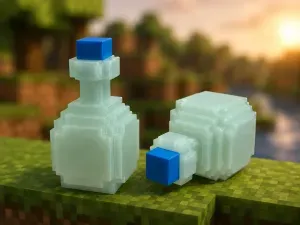 Minecraft Pixel Potion Bottle / Hollow / Removeable Cap