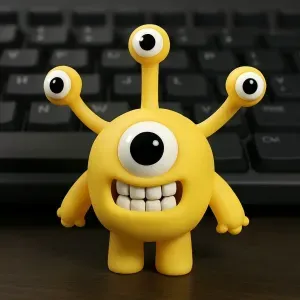 Cute Yellow Four-Eyed Alien Toy 3D Print Model