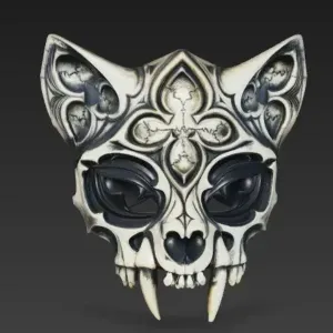 Gothic Skull Cat Mask 3D Model. Dark Fantasy STL for Cosplay