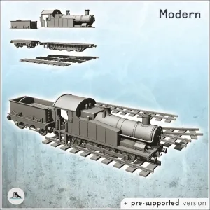 Steam locomotive with coal cars and rail set (4) - miniature