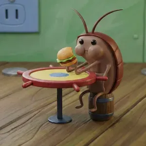 The bug eating a burger