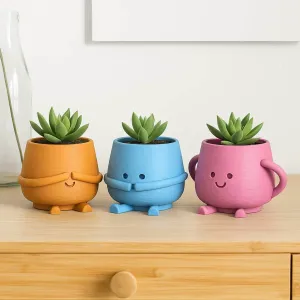 Happy Face Planter - Pot Set, See Hear Speak No Evil Themed