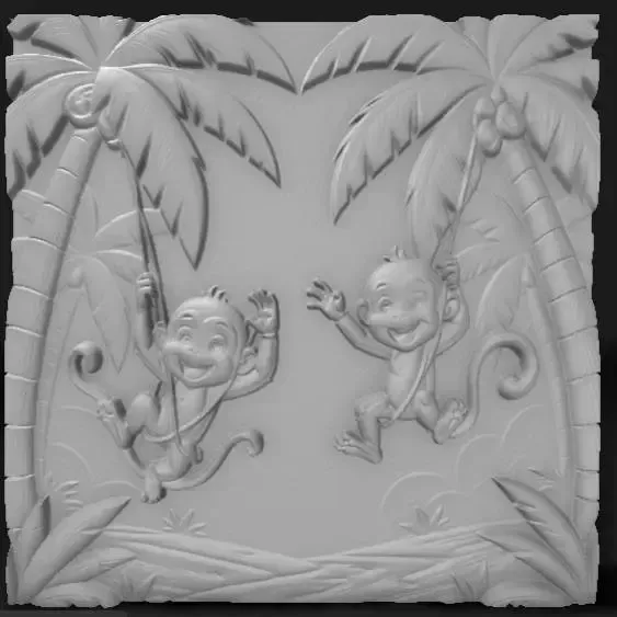 playful monkeys swinging among the palm trees