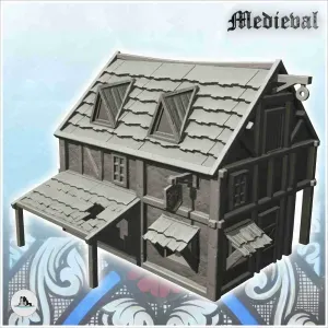 Medieval shop with sign (2) - scenery medieval miniatures wa