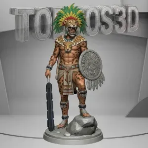 Guerrero Jaguar Azteca Estatua Hiperrealista
