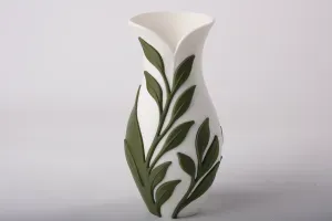 Botanical Leaf Vase - White and Green Decorative Flower Vase