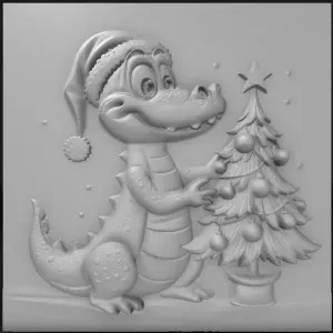 crocodile near the Christmas tree