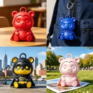 Cute Chibi Panda Superhero Keychain & Backpack Charm