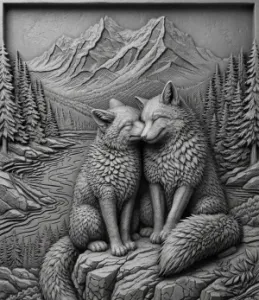 Wolfs stone relief painting