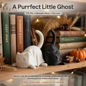 Halloween Ghost Cat, Cute Spooky Figurine, Fall Shelf Decor
